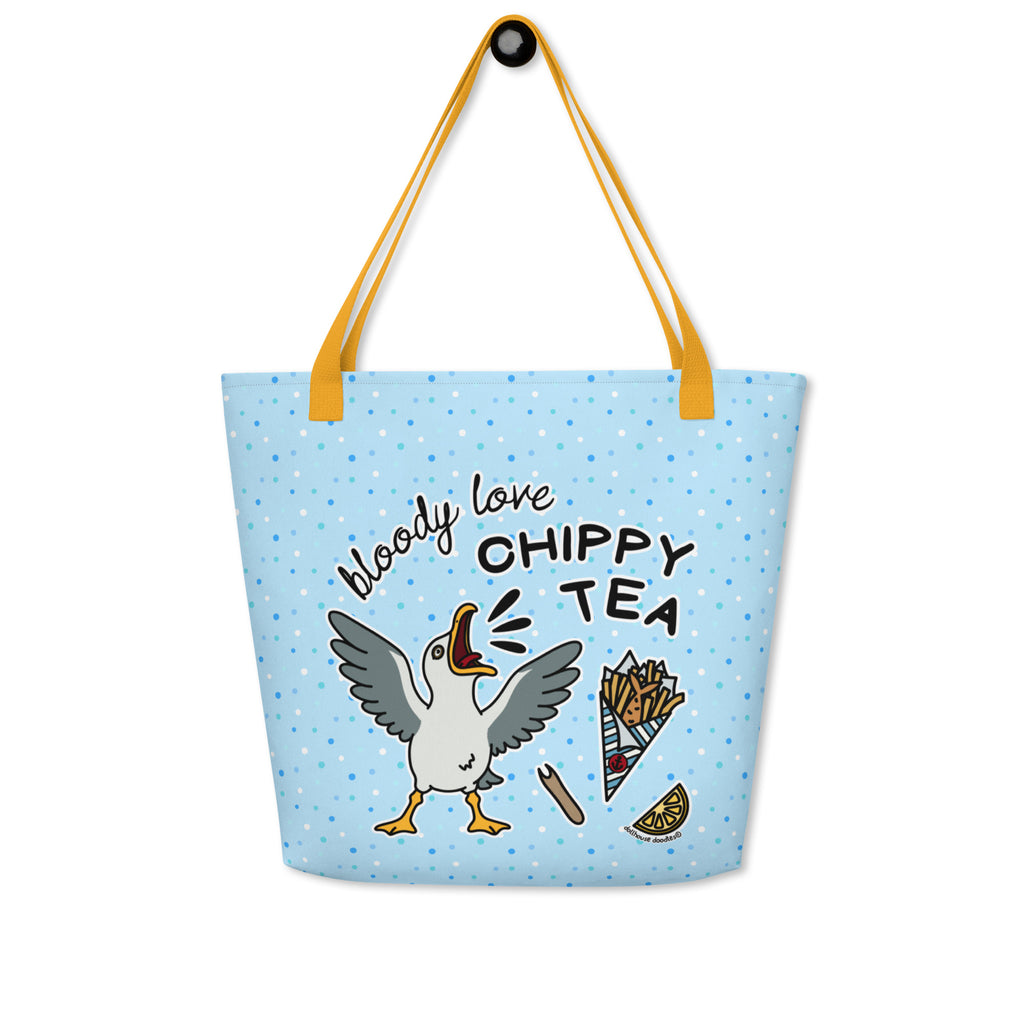 XL Tote Bag with Pocket - 'Chippy Tea' Tote Bag