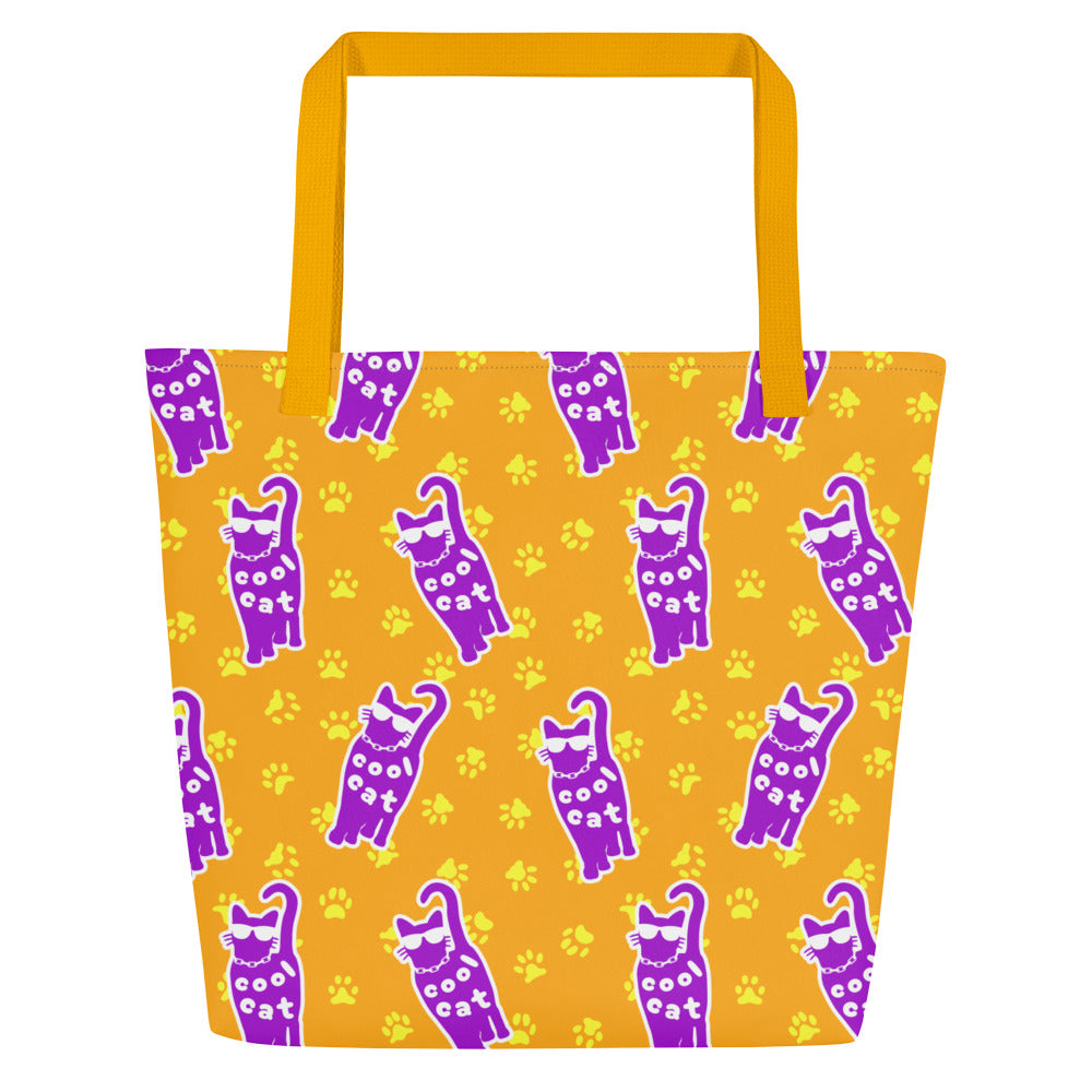 XL Tote Bag with Pocket - 'Cool Cat' Default Title