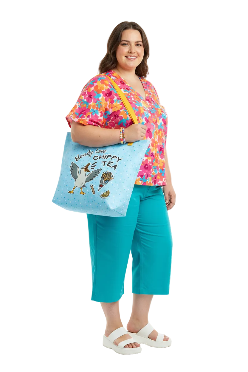 XL Tote Bag with Pocket - 'Chippy Tea' Tote Bag