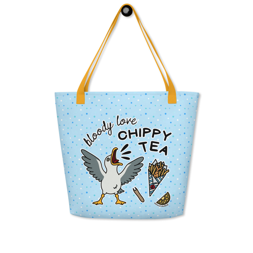 XL Tote Bag with Pocket - 'Chippy Tea' Tote Bag