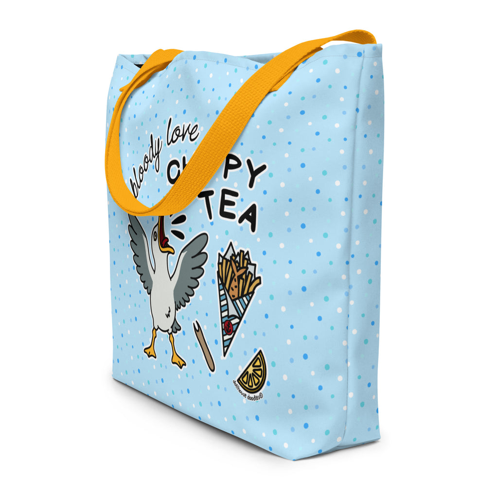 XL Tote Bag with Pocket - 'Chippy Tea' Tote Bag