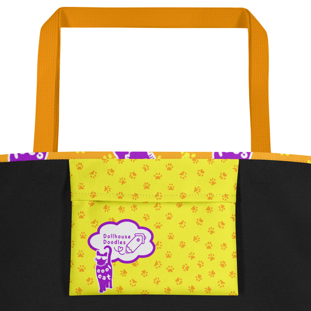 XL Tote Bag with Pocket - 'Cool Cat'