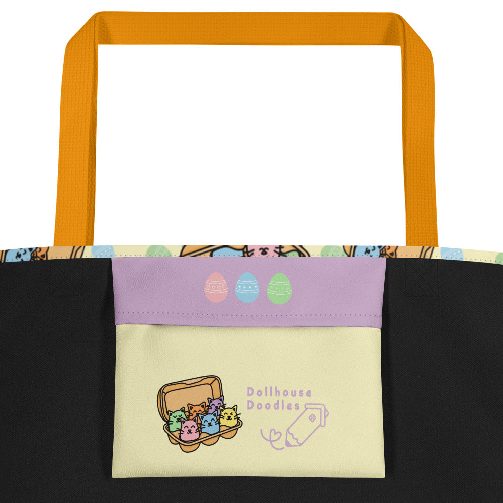 XL Tote Bag with Pocket - 'Easter Kittens'