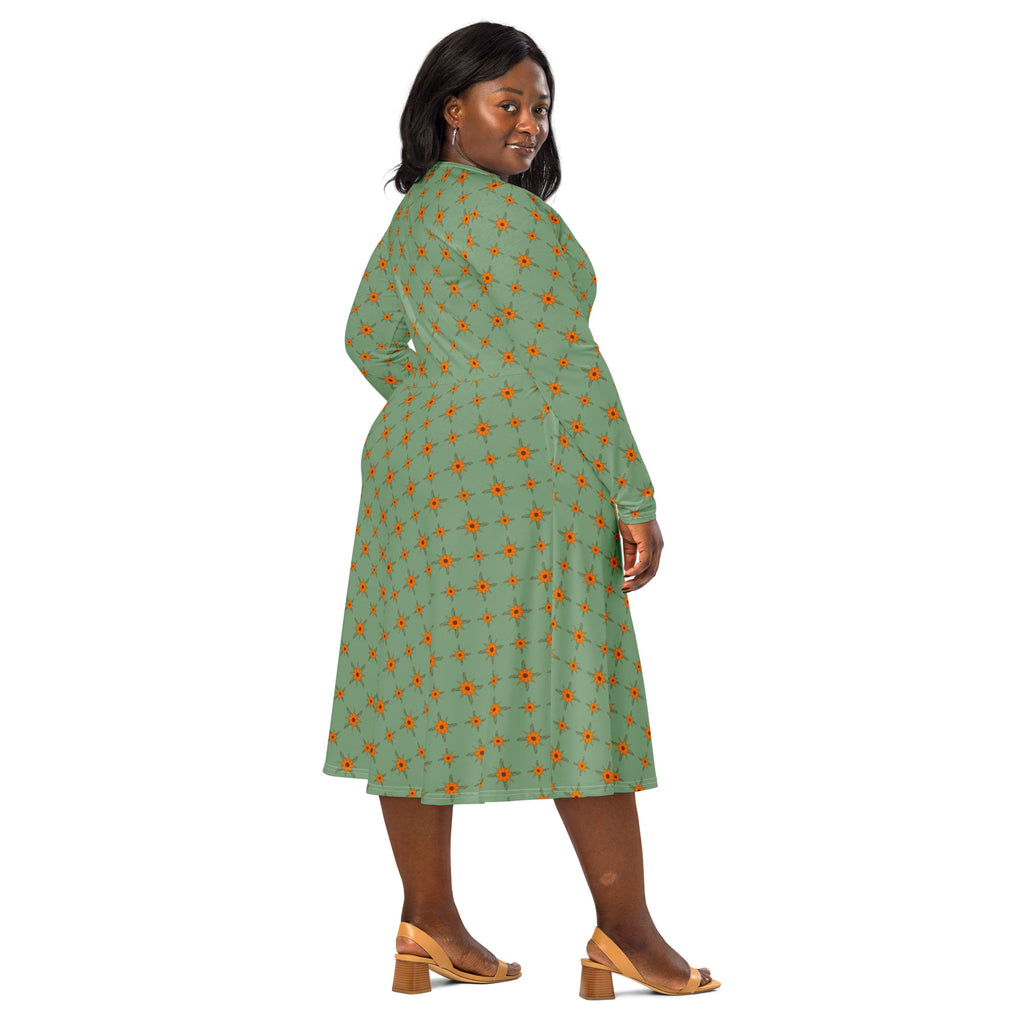 Long Sleeve Pocket Flare Dress - 'Summertime Vintage'