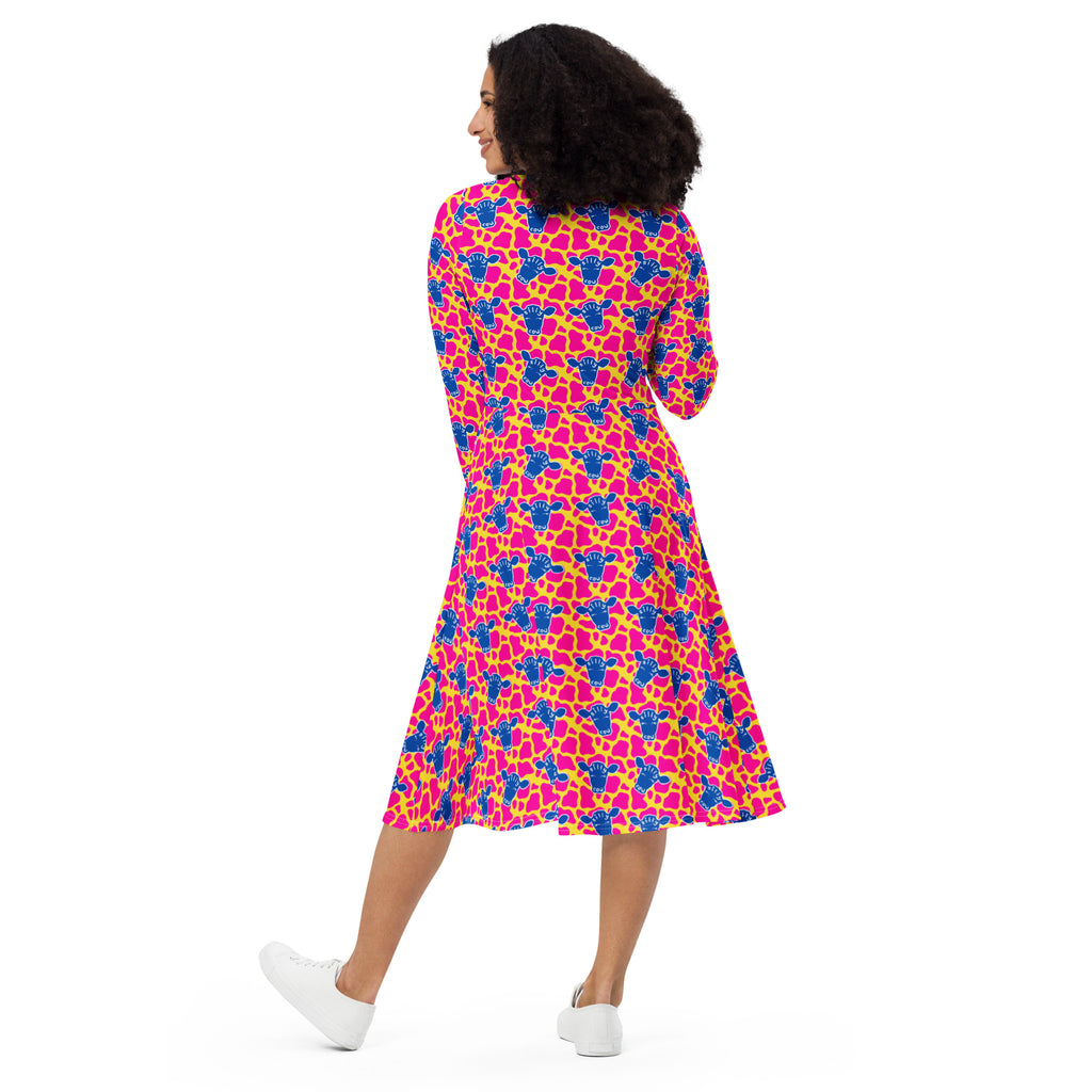 Long Sleeve Pocket Flare Dress - 'Silly Cow'