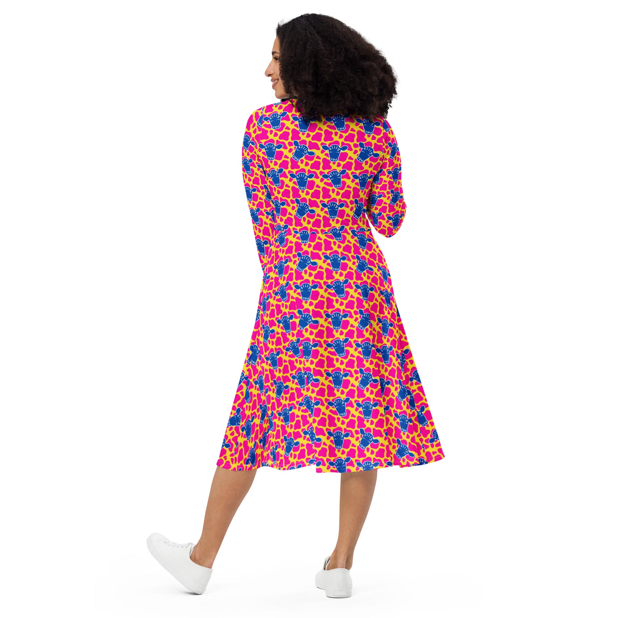 Long Sleeve Pocket Flare Dress - 'Silly Cow'