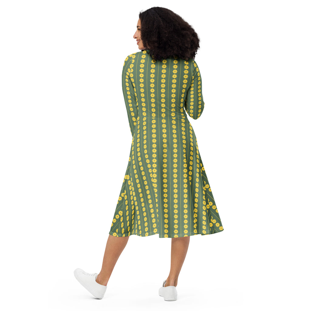 Long Sleeve Pocket Flare Dress - 'Simply Sage'
