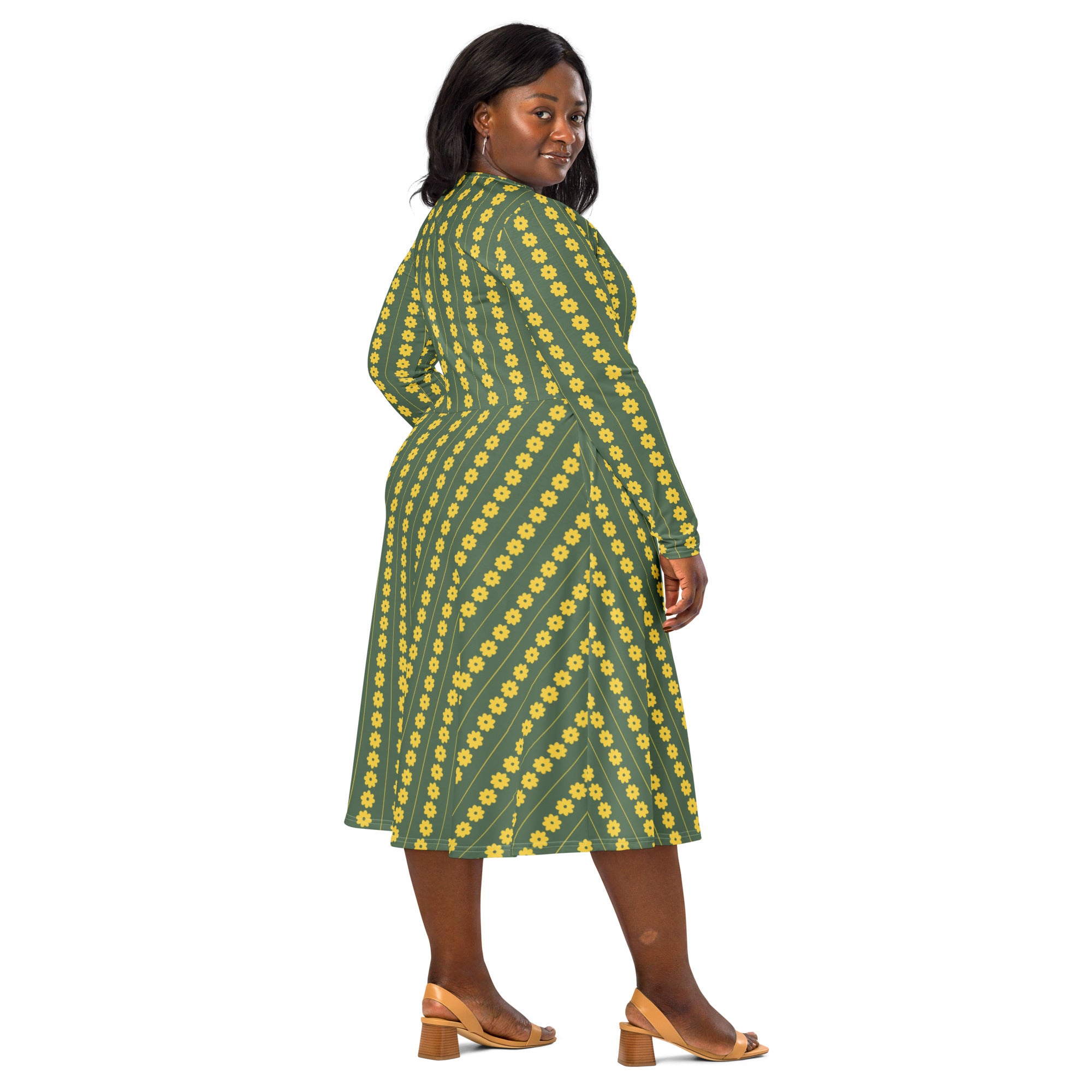 Long Sleeve Pocket Flare Dress - 'Simply Sage'