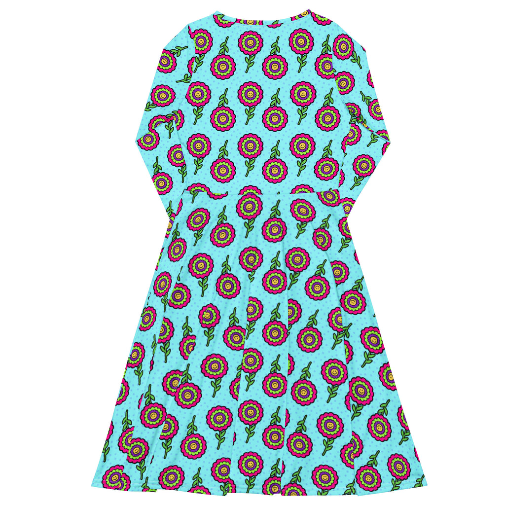 Long Sleeve Pocket Flare Dress - 'Blooming With Joy'