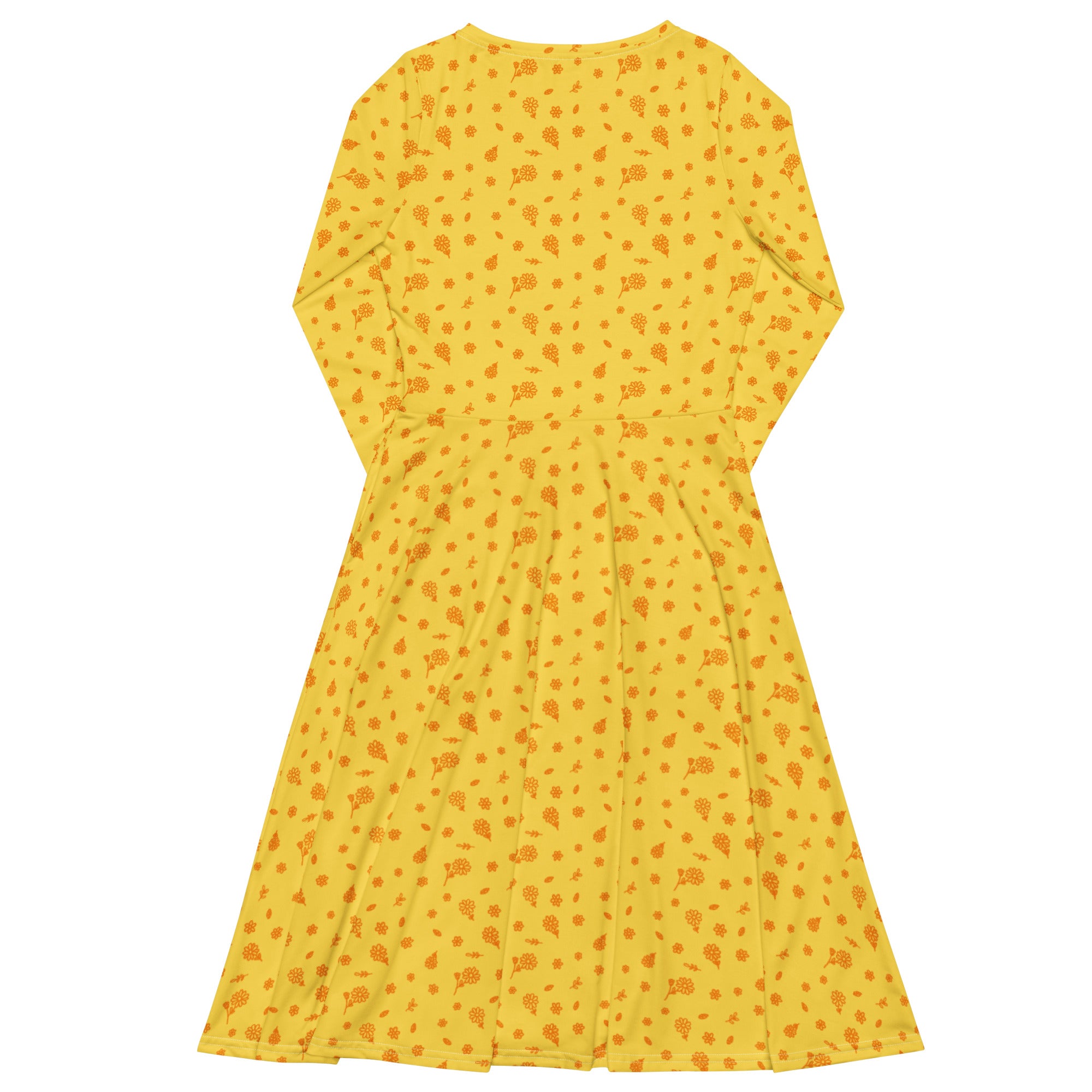 Long Sleeve Pocket Flare Dress - 'Itsy Bitsy Daisy (Marigold)'