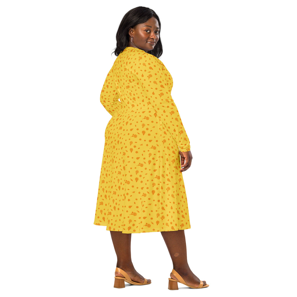 Long Sleeve Pocket Flare Dress - 'Itsy Bitsy Daisy (Marigold)'