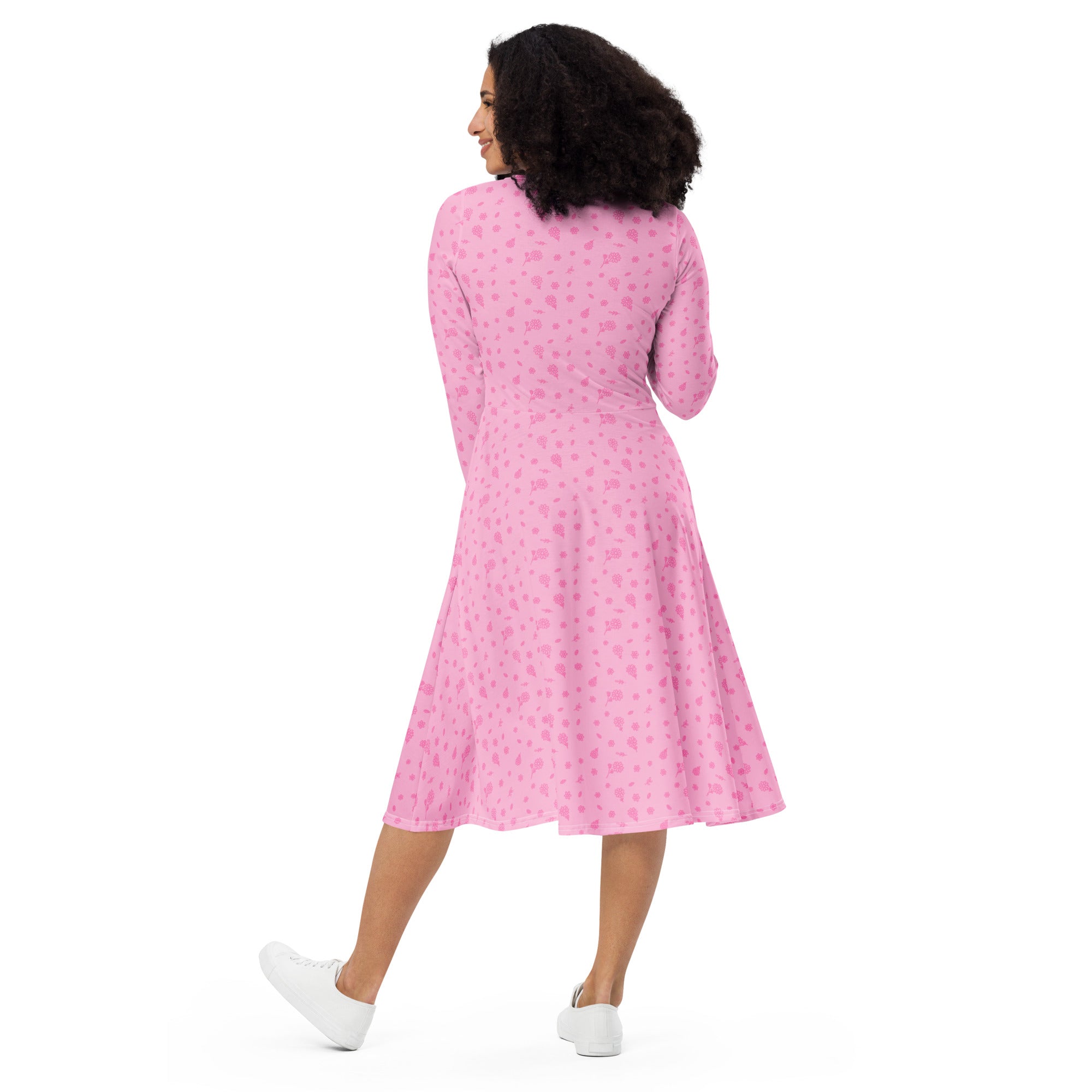 Long Sleeve Pocket Flare Dress - 'Itsy Bitsy Daisy (Rose)'