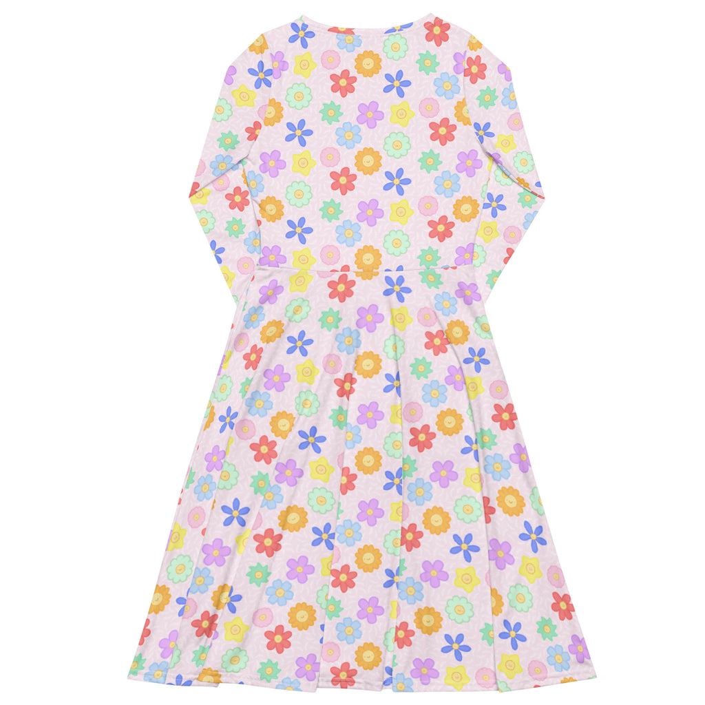 Long Sleeve Pocket Flare Dress - 'Positive Petals'