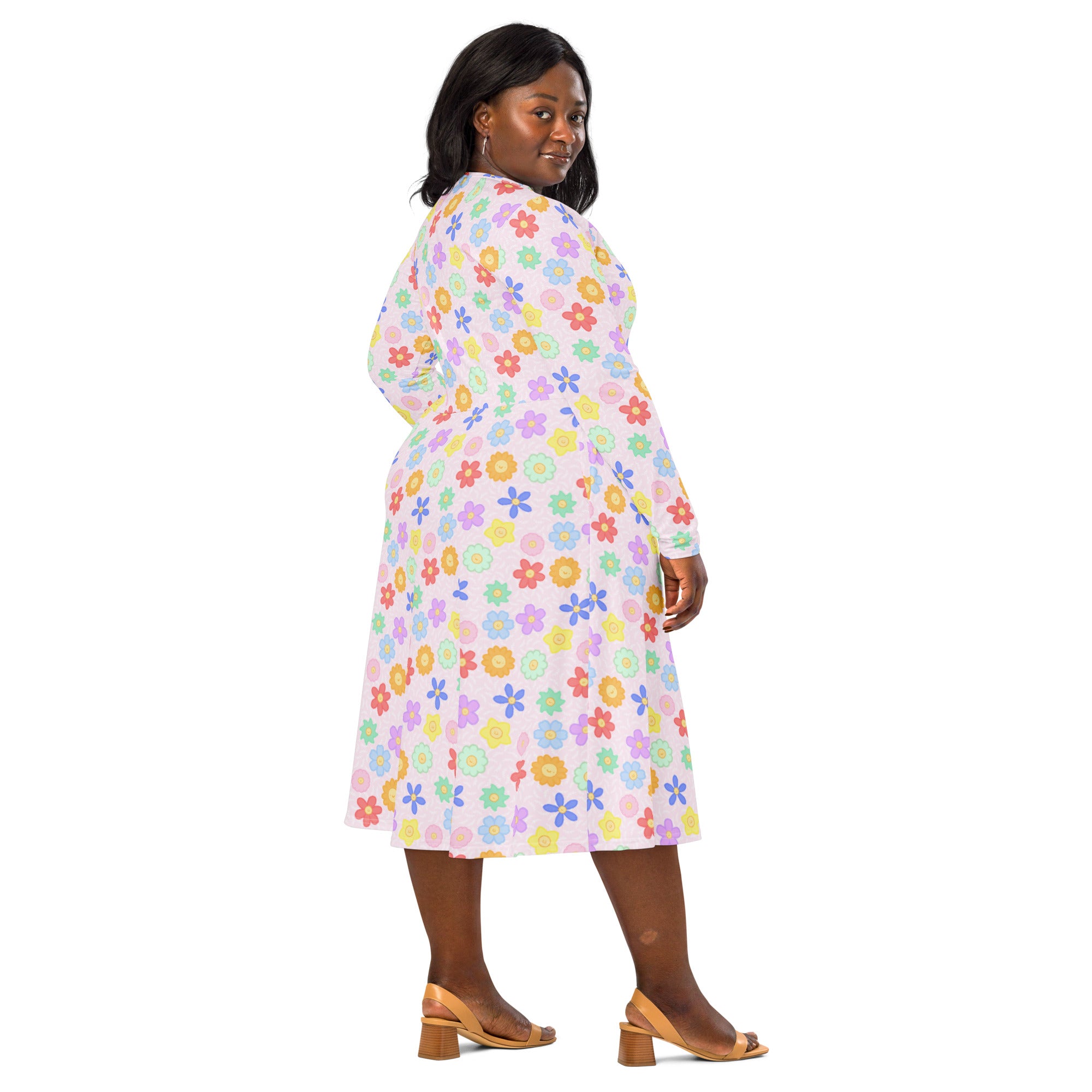 Long Sleeve Pocket Flare Dress - 'Positive Petals'