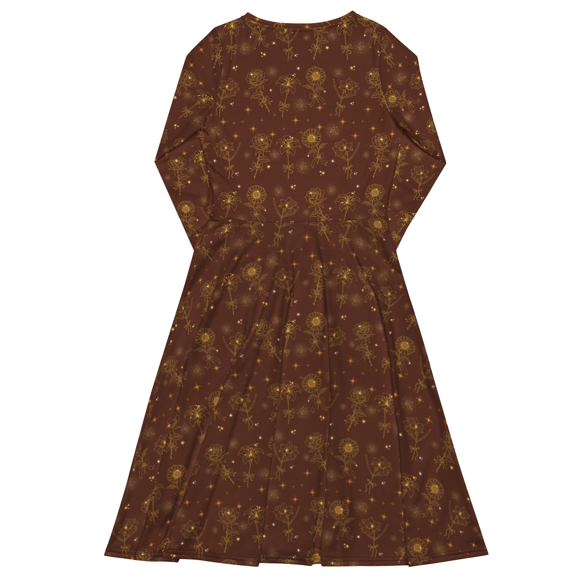 Long Sleeve Pocket Flare Dress - 'Golden Flower'