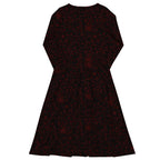 Long Sleeve Pocket Flare Dress - 'Gothic Garden (Red Version)'