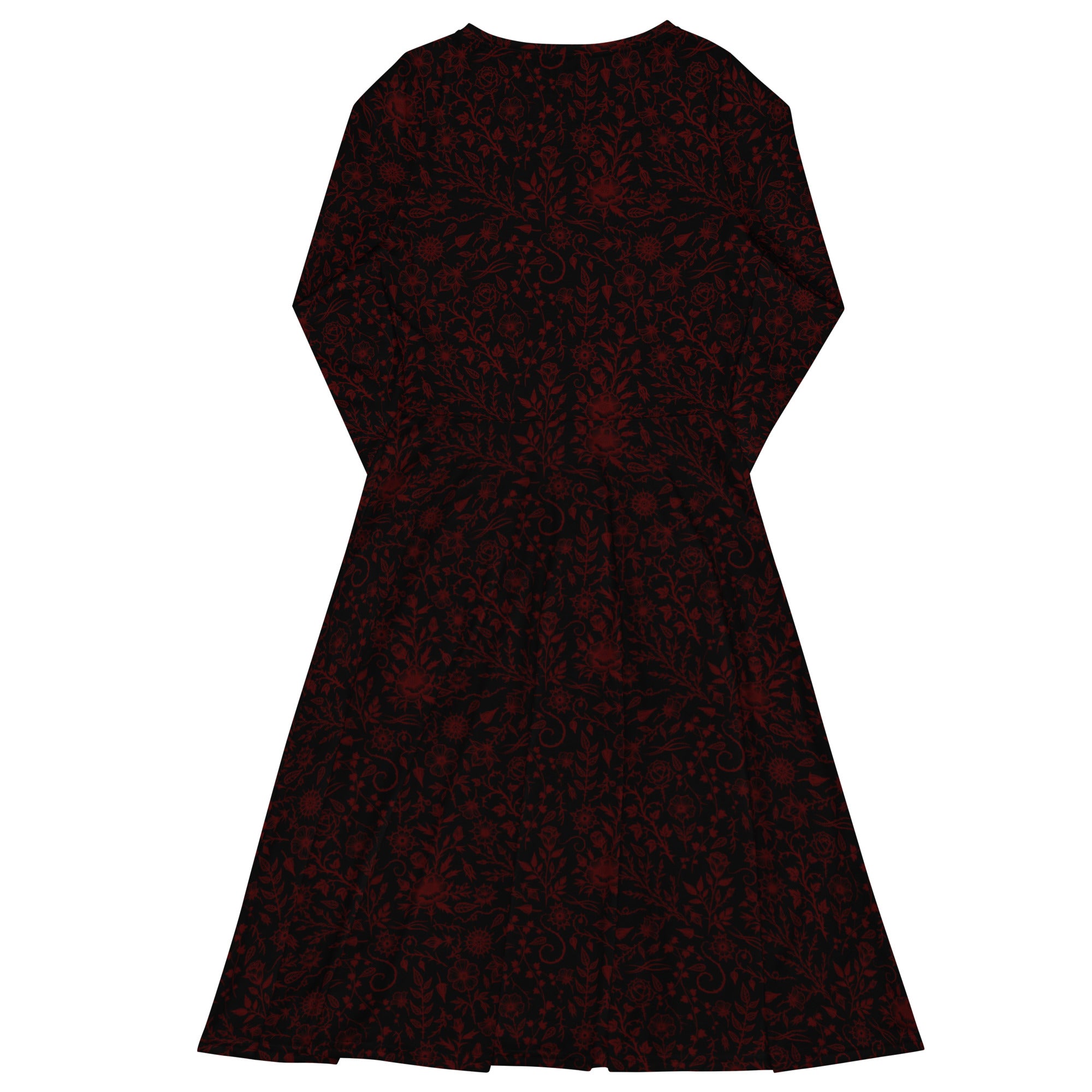 Long Sleeve Pocket Flare Dress - 'Gothic Garden (Red Version)'