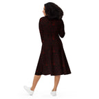 Long Sleeve Pocket Flare Dress - 'Gothic Garden (Red Version)'