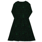 Long Sleeve Pocket Flare Dress - 'Gothic Garden (Green Version)'