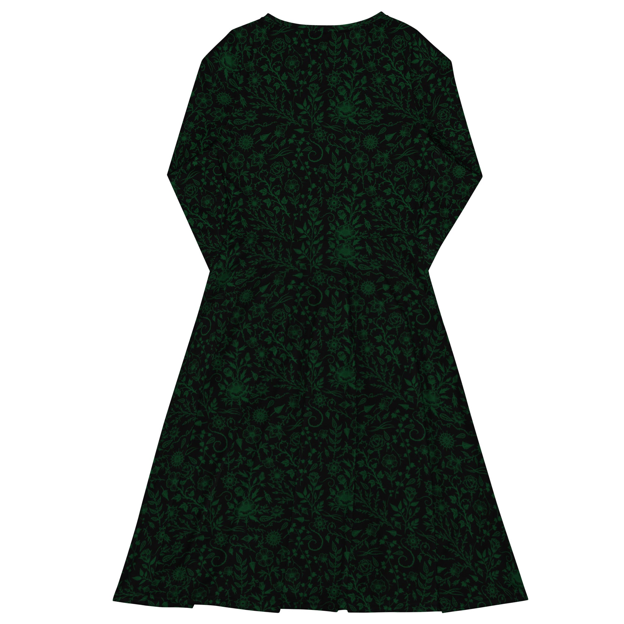 Long Sleeve Pocket Flare Dress - 'Gothic Garden (Green Version)'
