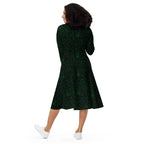 Long Sleeve Pocket Flare Dress - 'Gothic Garden (Green Version)'