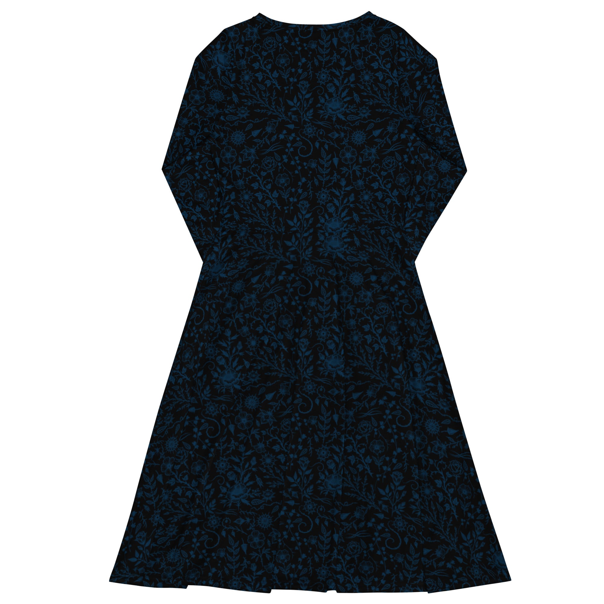 Long Sleeve Pocket Flare Dress - 'Gothic Garden (Blue Version)'