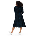 Long Sleeve Pocket Flare Dress - 'Gothic Garden (Blue Version)'