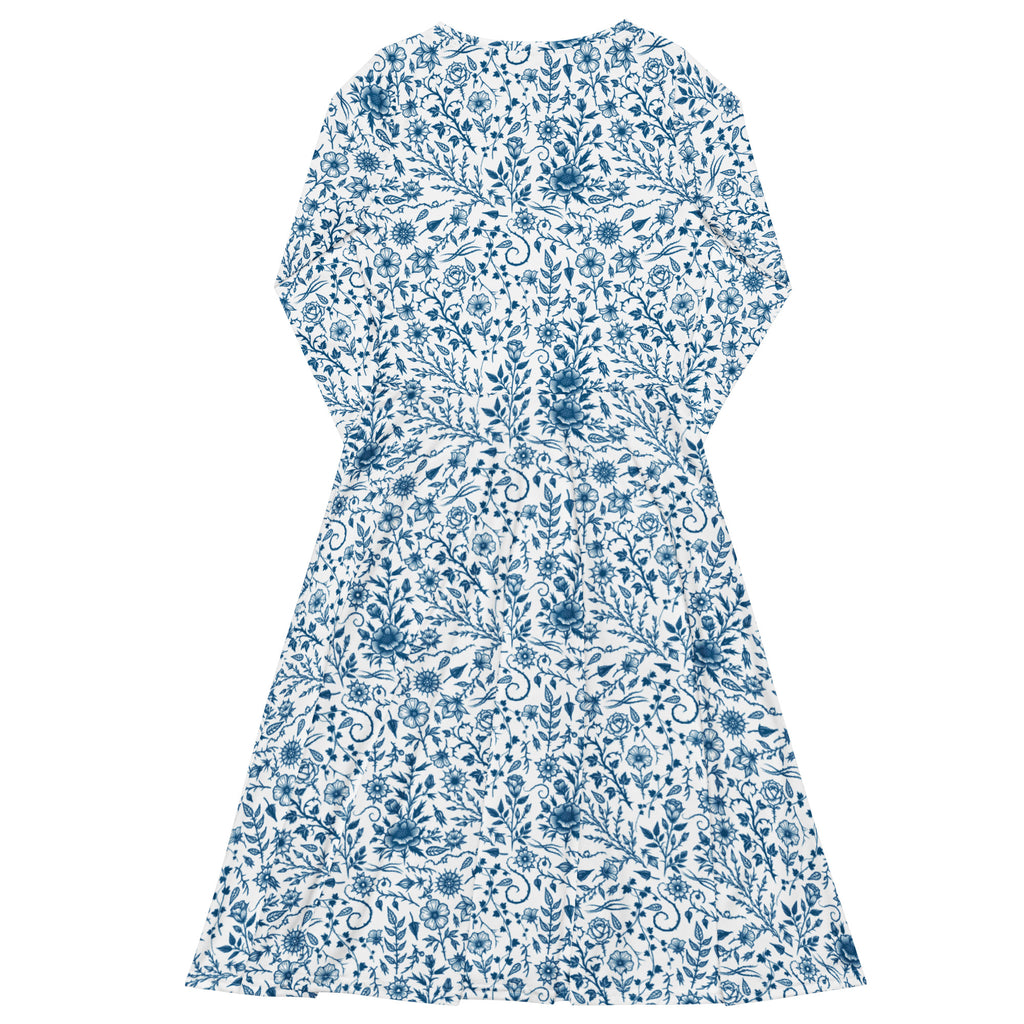 Long Sleeve Pocket Flare Dress - 'Gothic Garden (Bone China Version)'