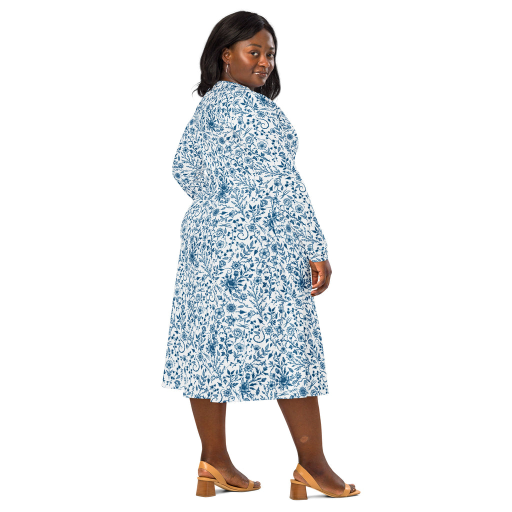 Long Sleeve Pocket Flare Dress - 'Gothic Garden (Bone China Version)'