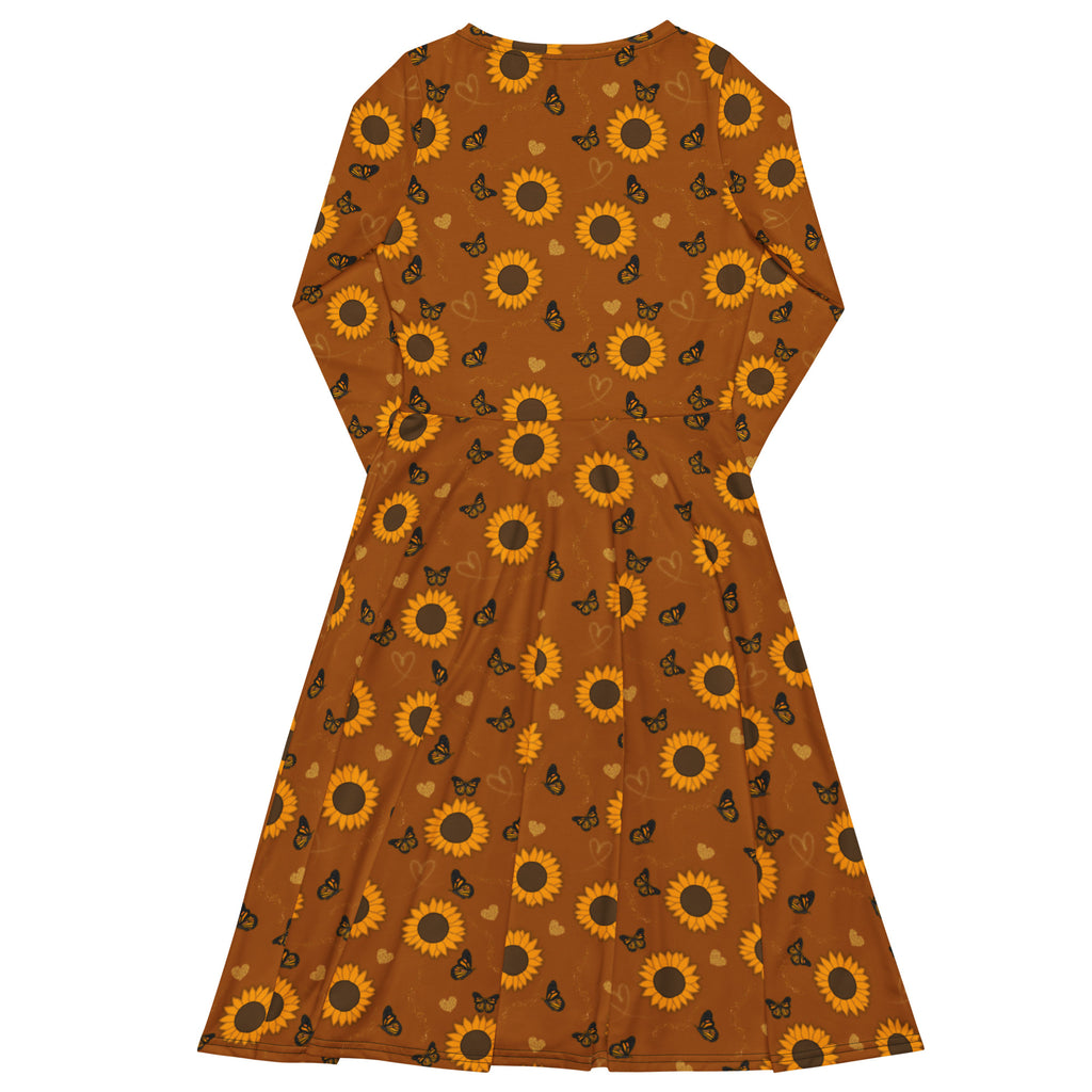 Long Sleeve Pocket Flare Dress - 'Sunflower Sparkle'