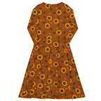 Long Sleeve Pocket Flare Dress - 'Sunflower Sparkle'