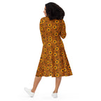 Long Sleeve Pocket Flare Dress - 'Sunflower Sparkle'