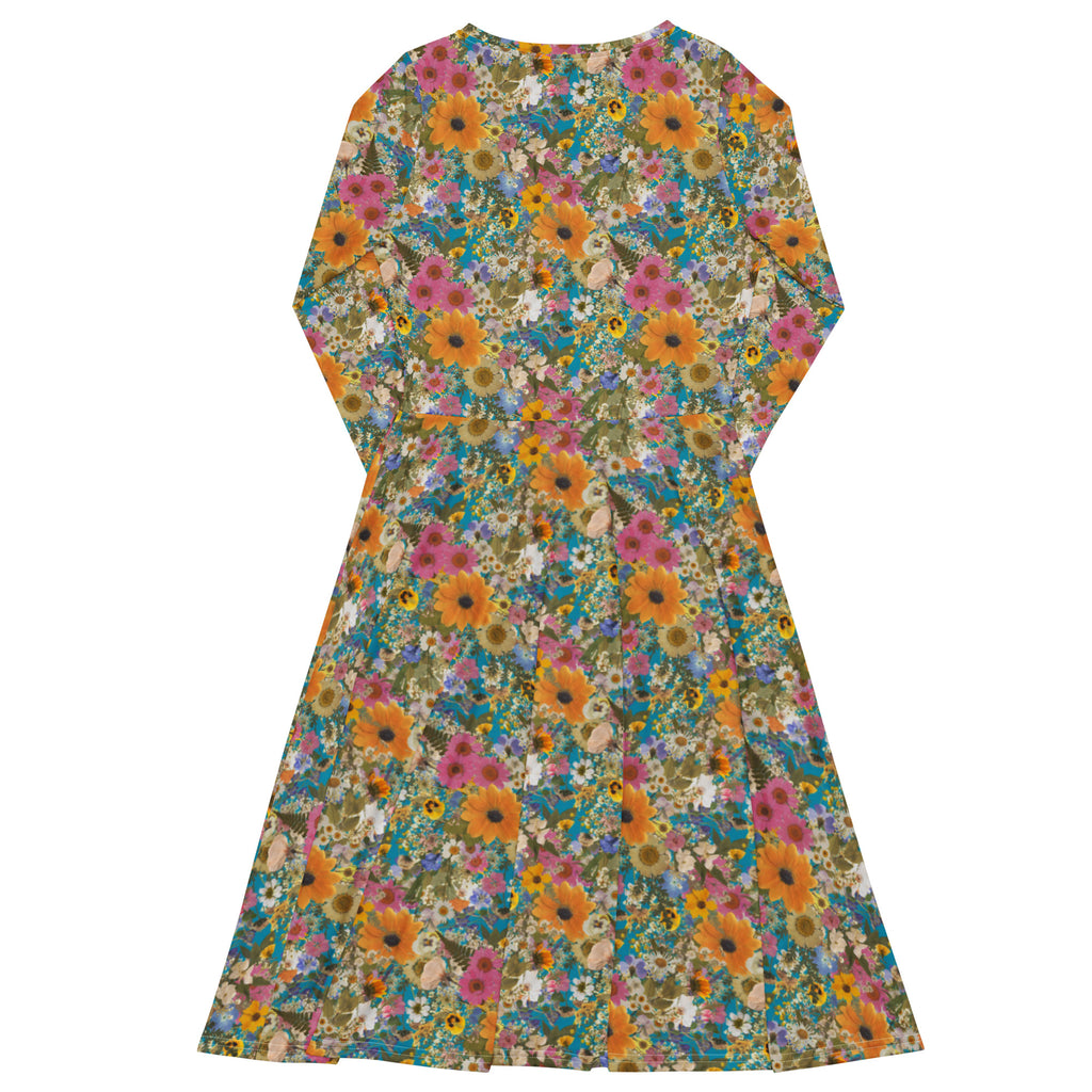 Long Sleeve Pocket Flare Dress - 'Pressed Flowers'