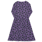 Long Sleeve Pocket Flare Dress - 'Purrple Playtime'