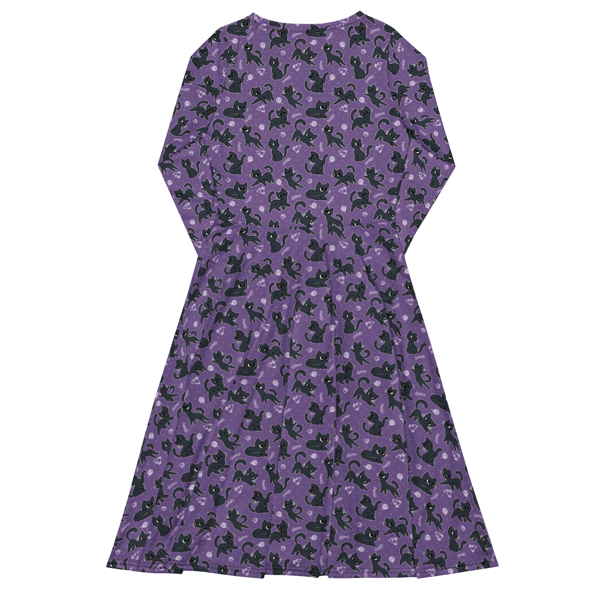 Long Sleeve Pocket Flare Dress - 'Purrple Playtime'