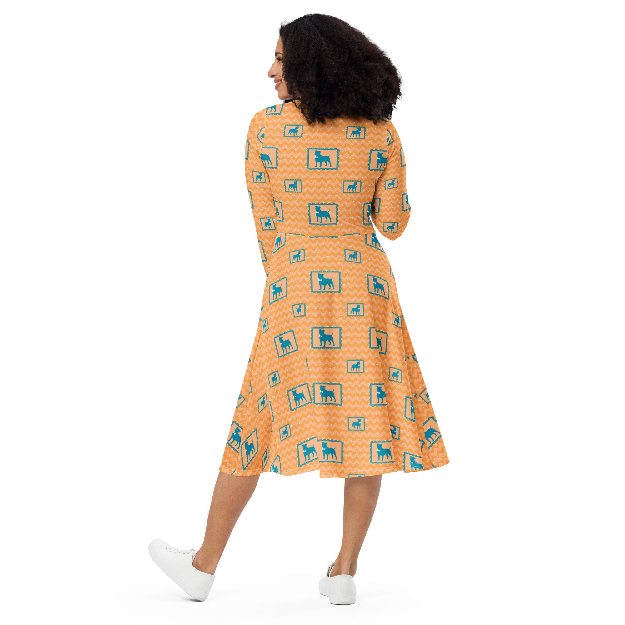 Long Sleeve Pocket Flare Dress - 'Perfect Pup'
