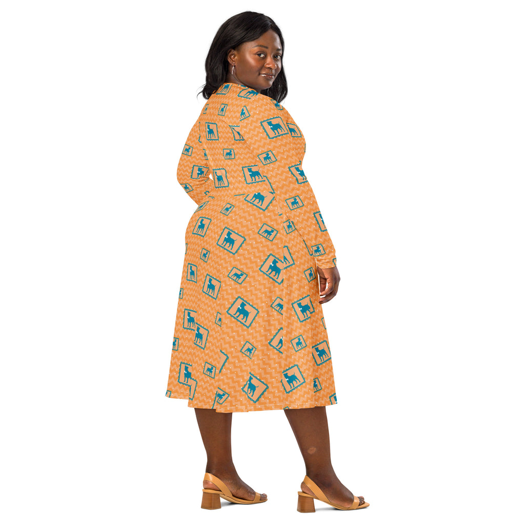 Long Sleeve Pocket Flare Dress - 'Perfect Pup'