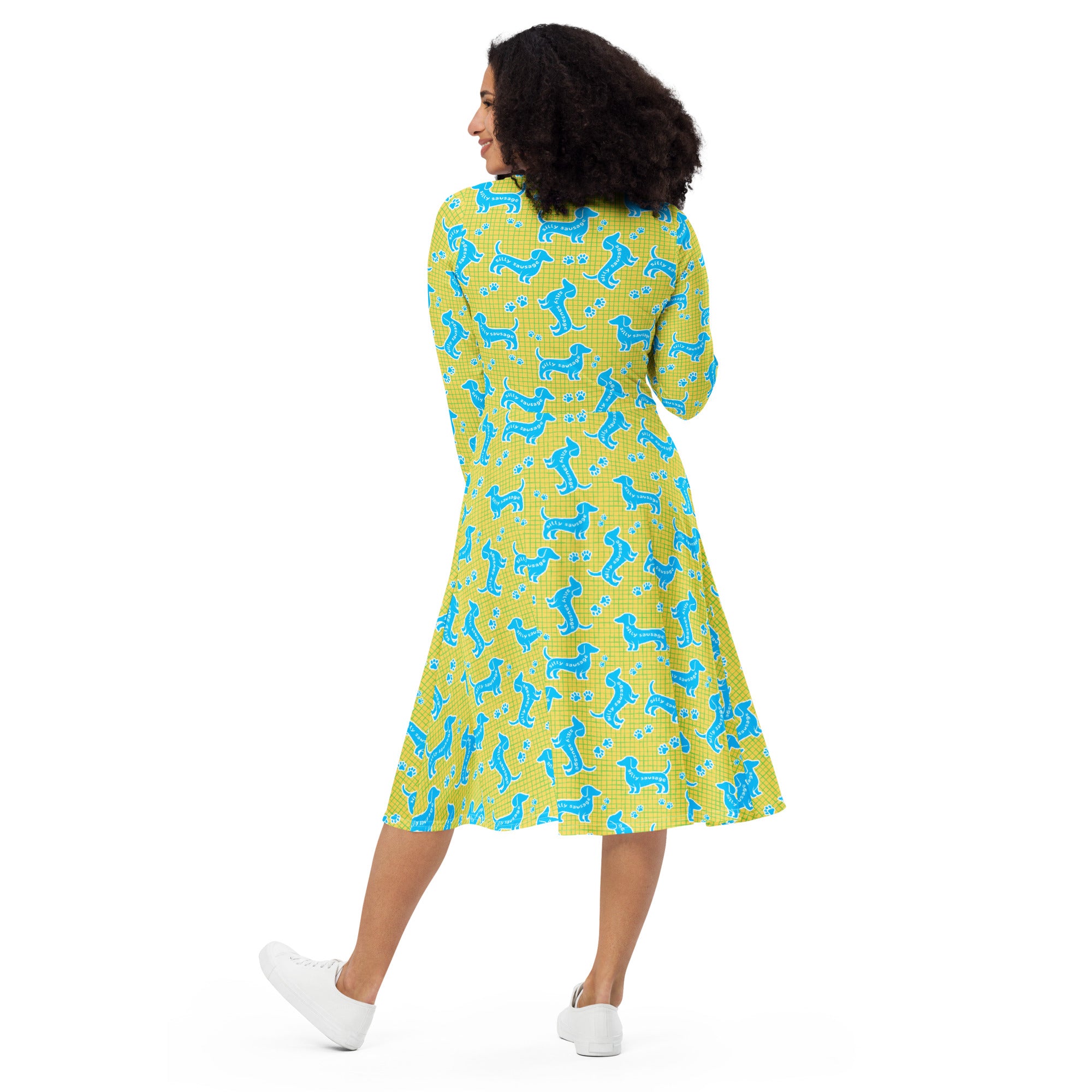 Long Sleeve Pocket Flare Dress - 'Silly Sausage'