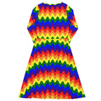 Long Sleeve Pocket Flare Dress - 'Rainbow Waves'