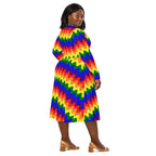 Long Sleeve Pocket Flare Dress - 'Rainbow Waves'