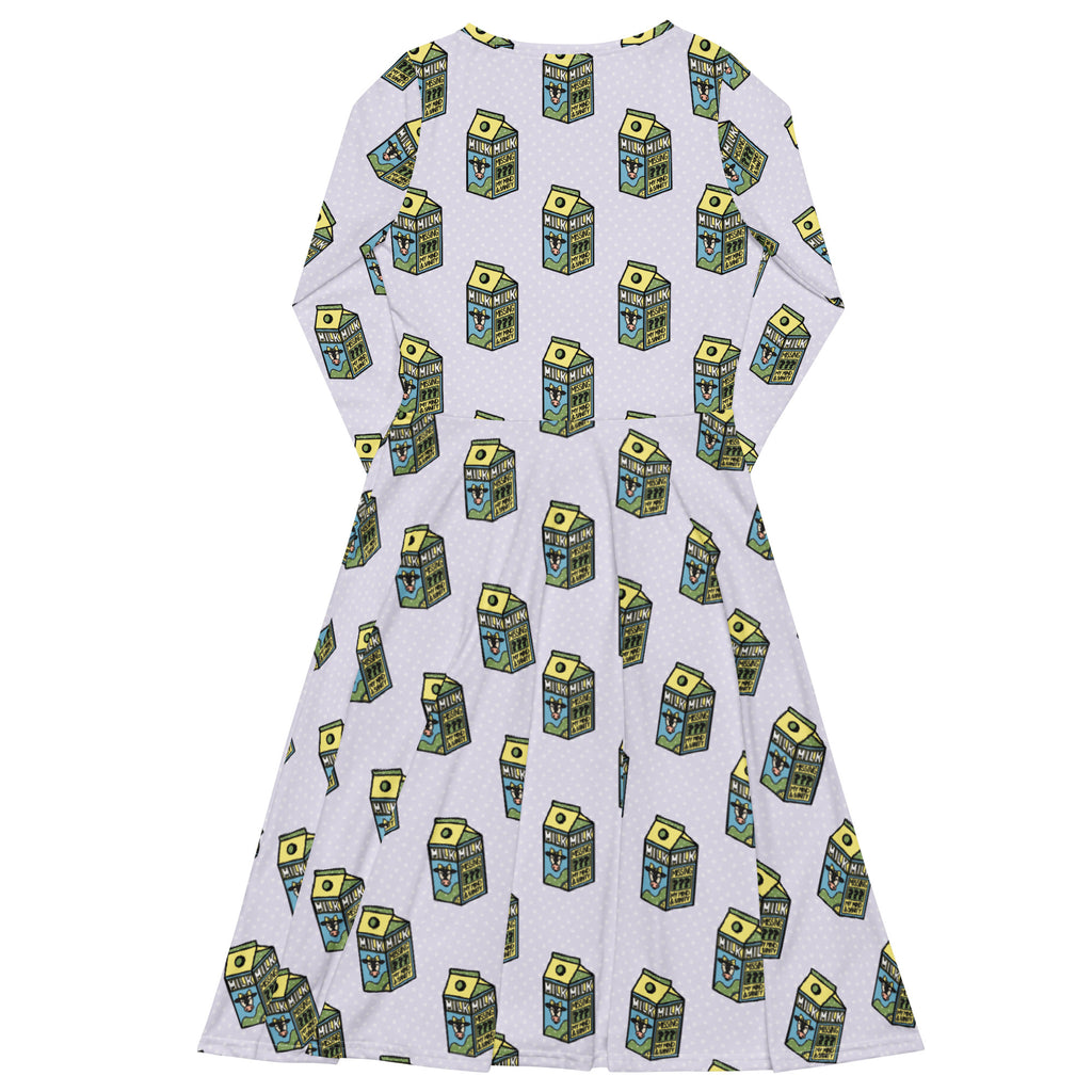 Long Sleeve Pocket Flare Dress - 'Got Milk?'