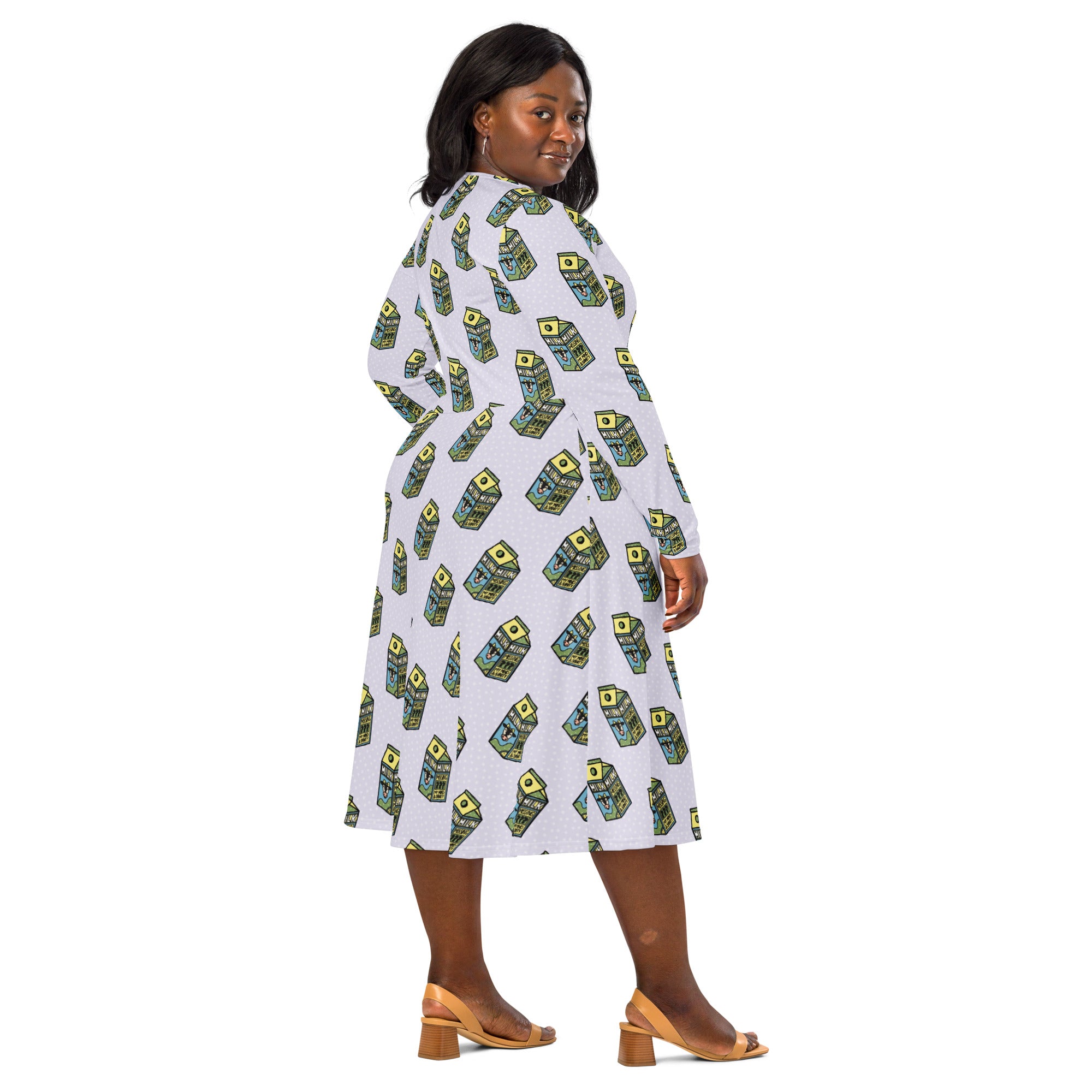 Long Sleeve Pocket Flare Dress - 'Got Milk?'