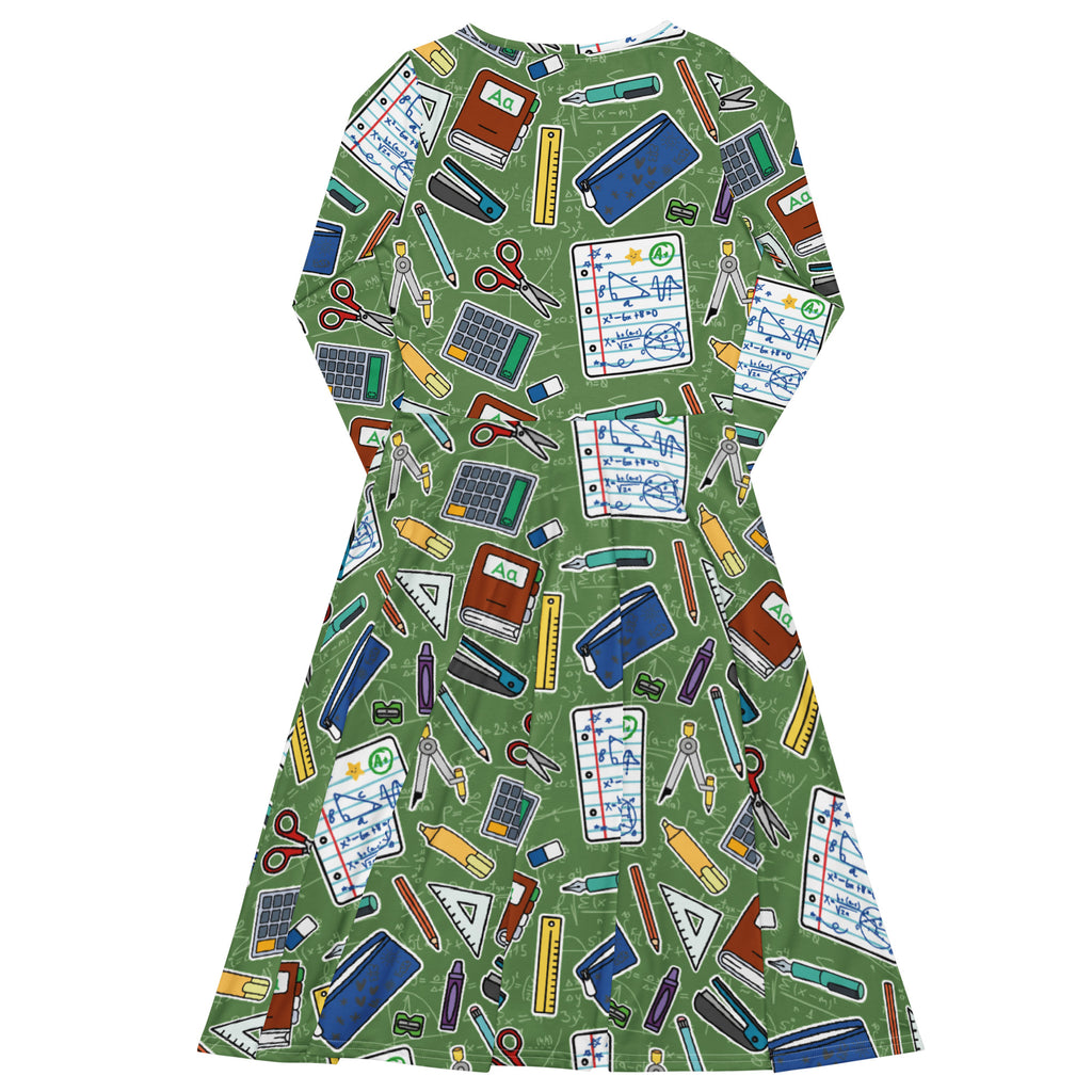 Long Sleeve Pocket Flare Dress - 'Teacher's Pet'
