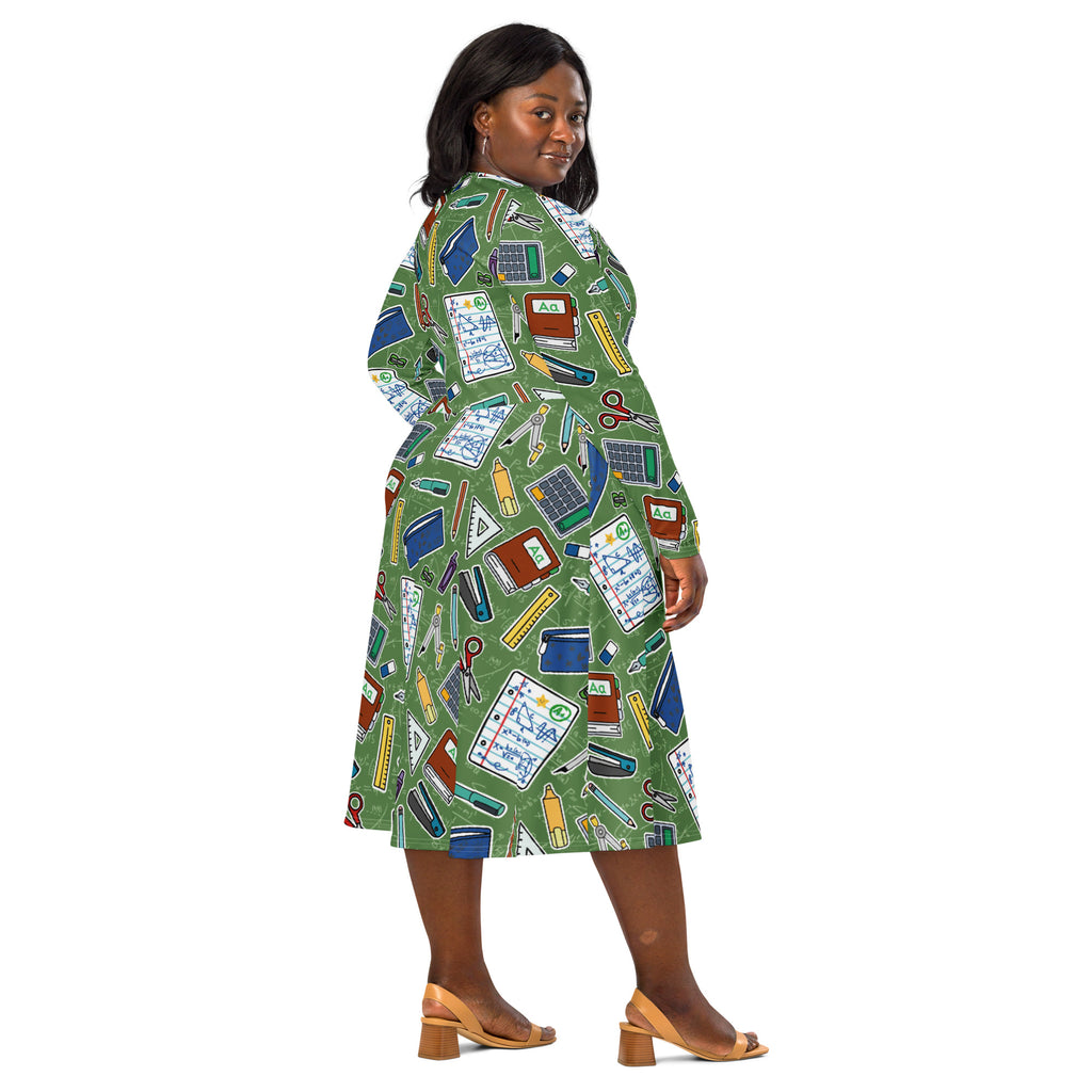 Long Sleeve Pocket Flare Dress - 'Teacher's Pet'