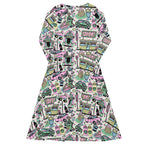 Long Sleeve Pocket Flare Dress - 'Bubblegum Diner'