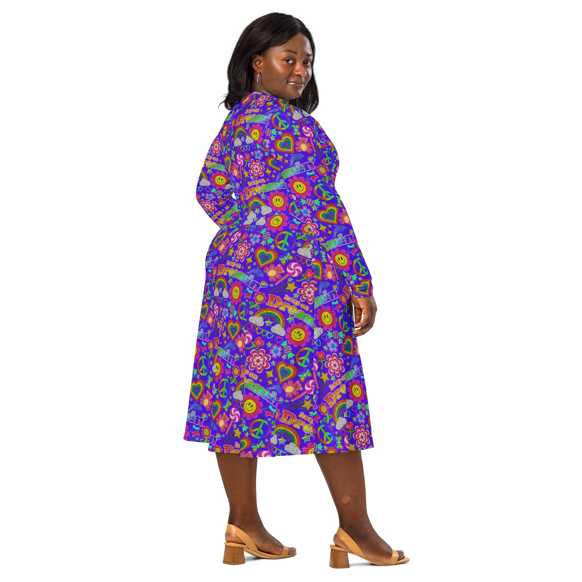 Long Sleeve Pocket Flare Dress - 'Glitter Stickers'