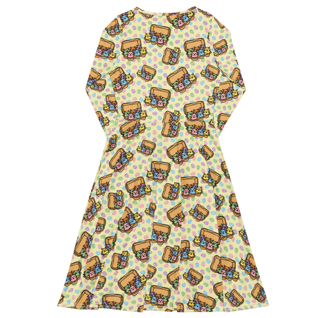 Long Sleeve Pocket Flare Dress - 'Easter Kittens'