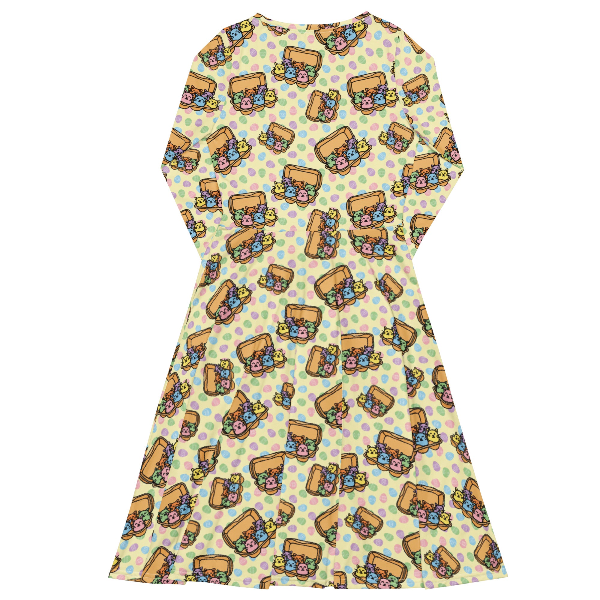 Long Sleeve Pocket Flare Dress - 'Easter Kittens'
