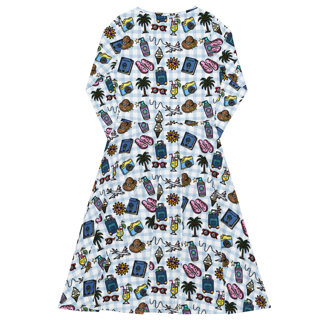 Long Sleeve Pocket Flare Dress - 'Gingham Getaway'