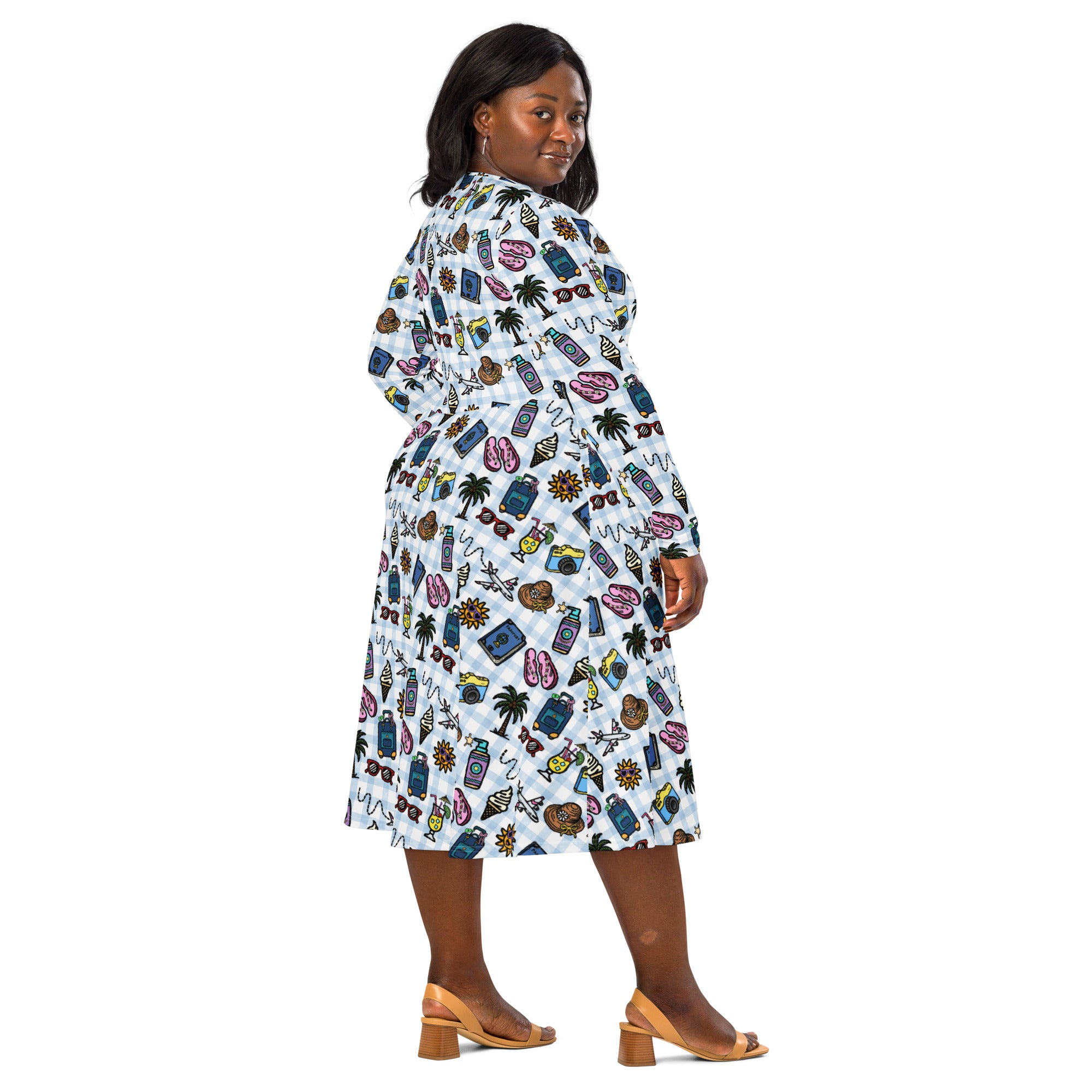 Long Sleeve Pocket Flare Dress - 'Gingham Getaway'